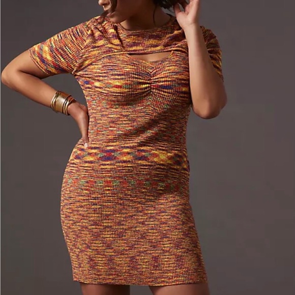 Anthropologie Current Air Orange/Multi  Cutout Mini Dress - Picture 11 of 13